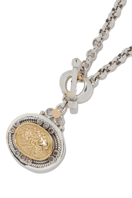 T-Lock Calligraphy Necklace, with Pearl and Champaign Diamond